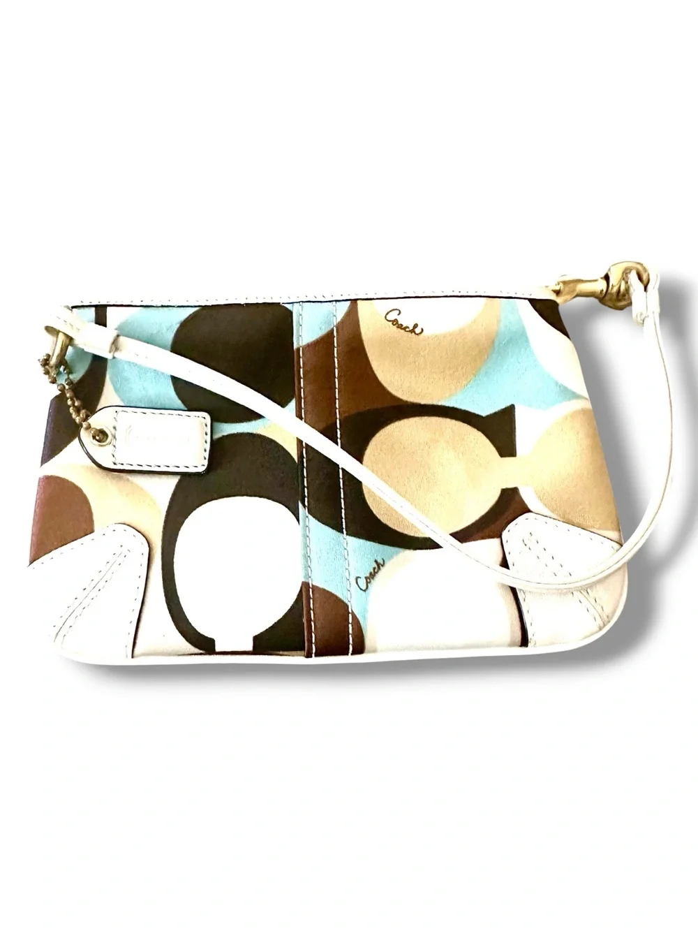 Coach Ergo Poppy Wristlet in Blue, Brown and Cream with Signature Circle Print - Picture 4 of 15